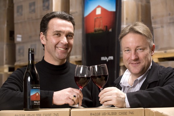 Ross Burney (left) and Martin Greig celebrate their new roles with Maven Wines
